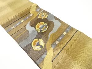 曲線に丸・抽象模様織出しリバーシブル袋帯